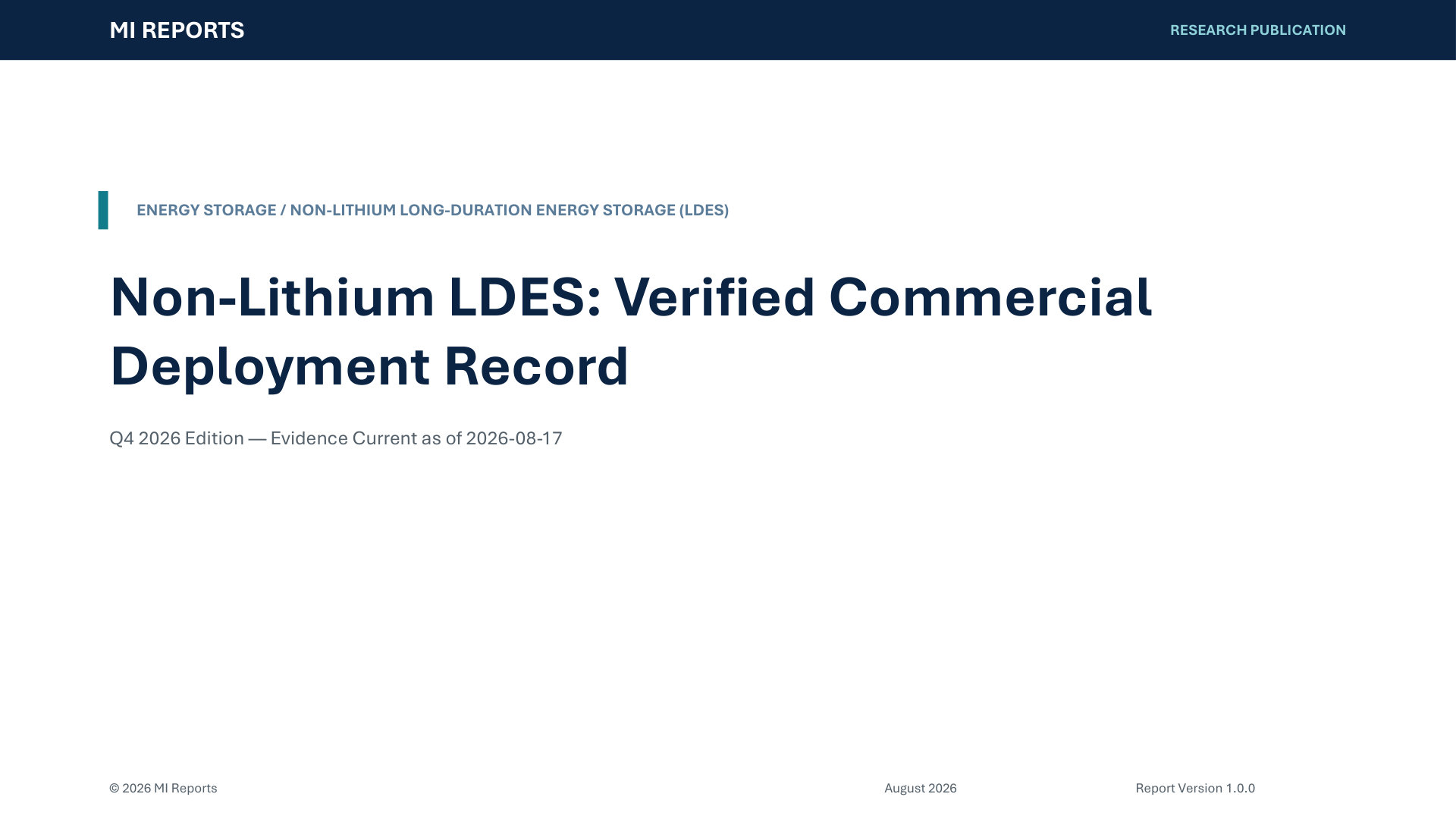 Non-Lithium LDES: Verified Commercial Deployment Record — cover page